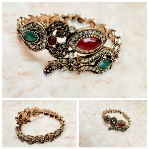New Turkish Style Statement Cuff Bracelet – Red & Green Rhinestones